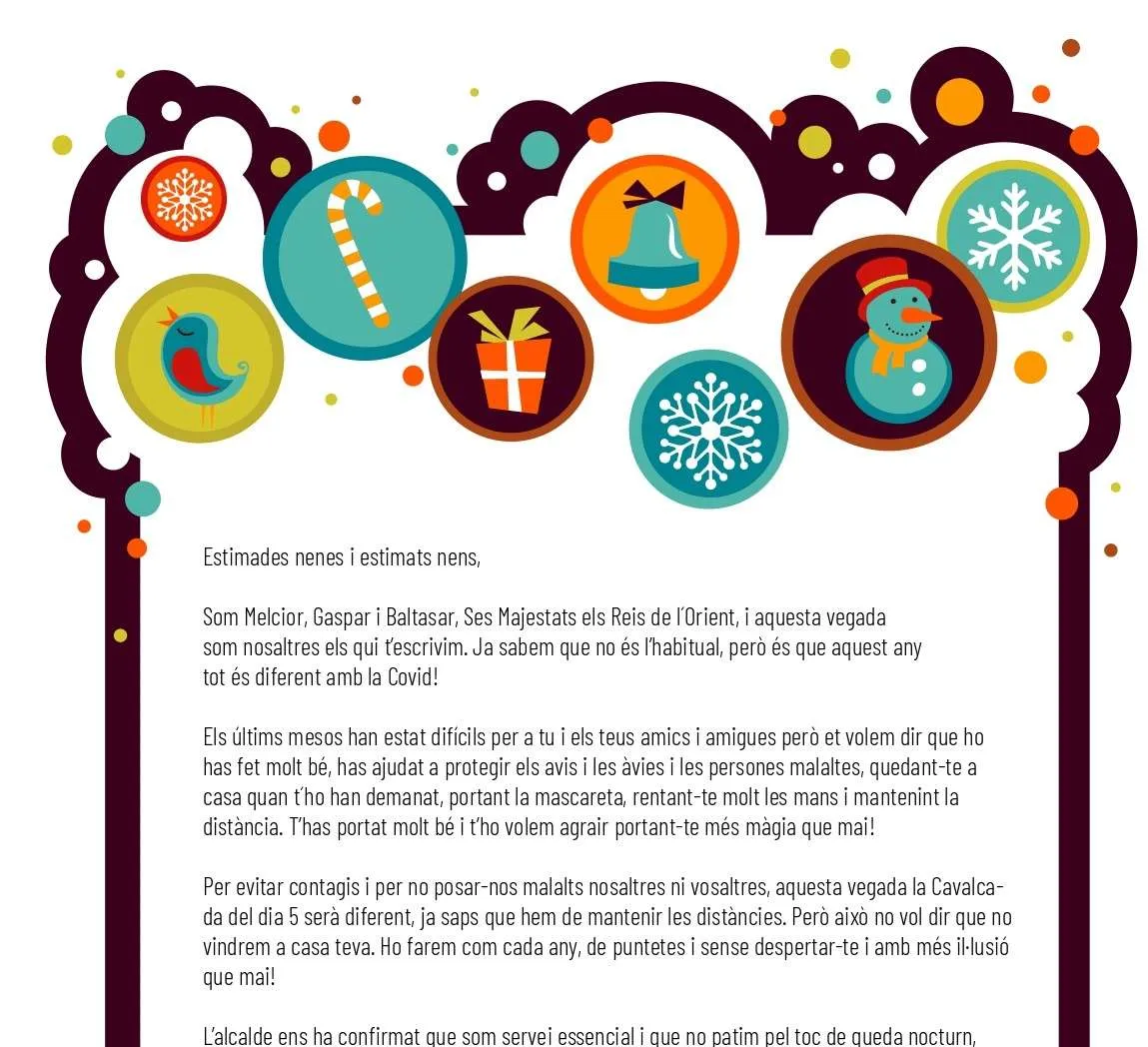 Carta dels Reis d’Orient per a tots els infants de Cervera.