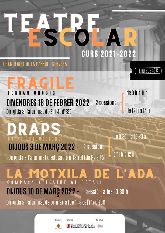 La Paeria organitza el 1r Cicle de teatre escolar a Cervera