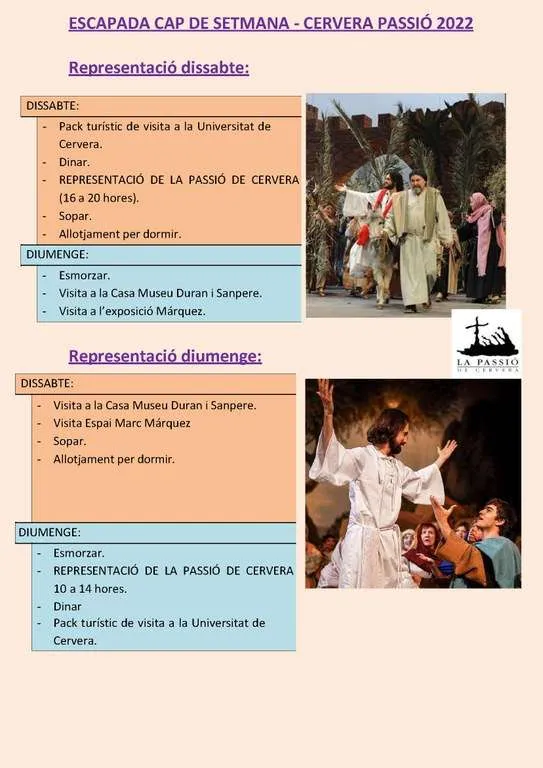 Valoració molt positiva dels paquets turístics de la Passió de Cervera 2022