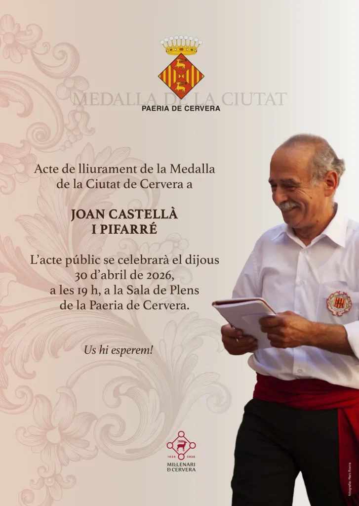 Acte de lliurament de la medalla de la ciutat a Joan Castellà Pifarré